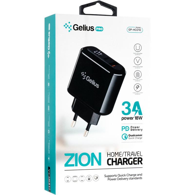 Внешний вид Сетевое зарядное устройство GELIUS Pro Zion 1USB 3A Black (GP-HC010)