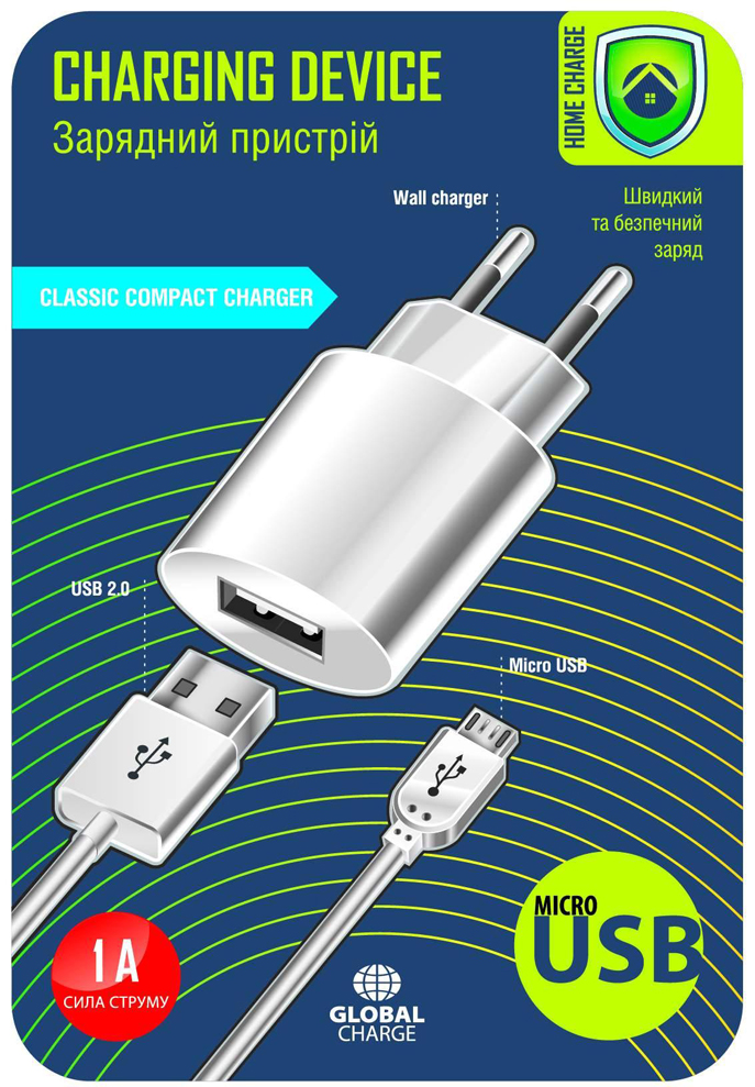 

Зарядное устройство GLOBAL CHARGE MSH-TR-071 1USB-1A MICRO USB (черный), MSH-TR-071 1USB-1A MICRO USB (чорний)