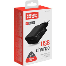 Сетевое зарядное устройство COLORWAY 1 USB AUTO ID Black (CW-CHS012-BK)