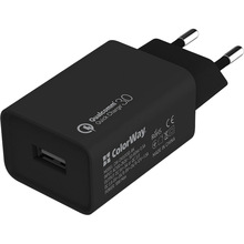 Сетевое зарядное устройства COLORWAY 1 USB QC 3.0 Black (CW-CHS013Q-BK)