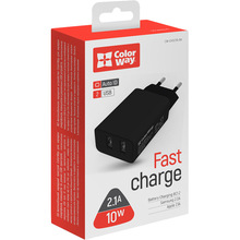 Мережевий зарядний пристрій COLORWAY 2USB AUTO ID Black (CW-CHS015-BK)
