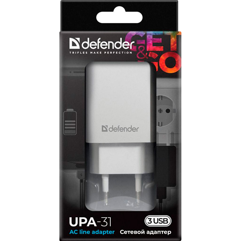 Сетевое зарядное устройство DEFENDER UPA-31 White (83587) Кабель отсутствует