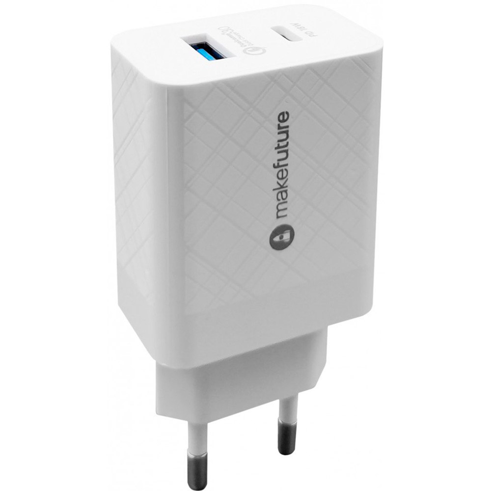 

Сетевой зарядное устройство MAKEFUTURE 18W Type-C PD + USB QC3.0 White (MCW-32PWH), 18W Type-C PD + USB QC3.0 White