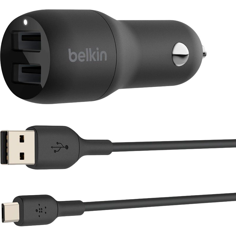 

Автомобильное зарядное устройство BELKIN 24W Dual USB-A1 м Black (CCE002BT1MBK), 24W Dual USB-A, USB-A - MicroUSB, 1m, black