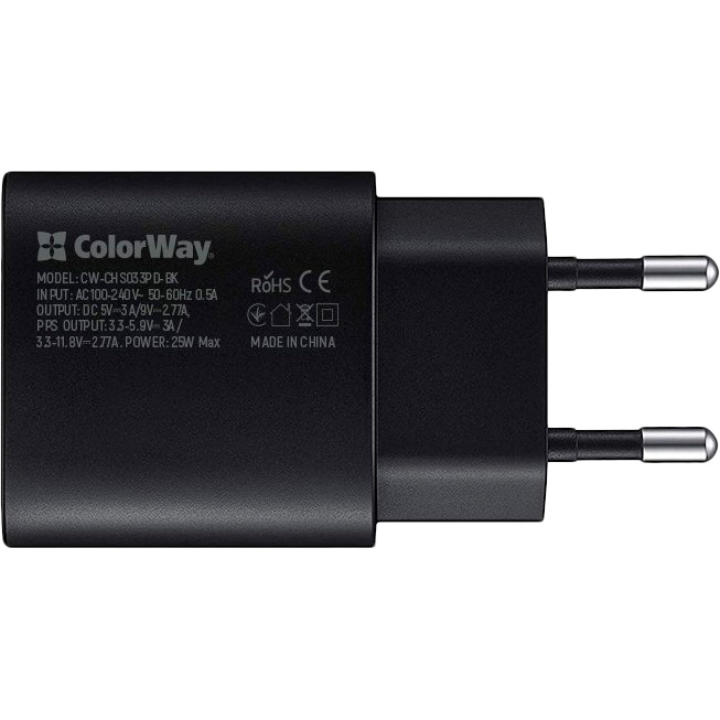 Сетевое зарядное устройство COLORWAY Power Delivery Port PPS Type-C (25W) Black (CW-CHS033PD-BK) Тип сетевое зарядное устройство