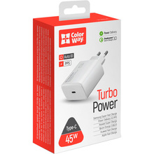 Мережевий зарядний пристрій COLORWAY Power Delivery Port PPS Type-C (45W) White (CW-CHS034PD-WT)