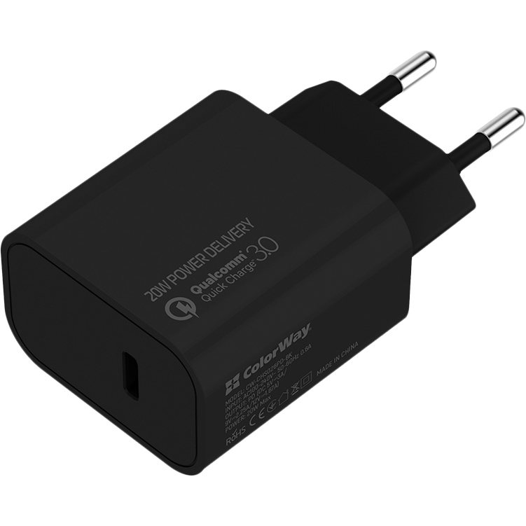 

Сетевое зарядное устройство СolorWay Power Delivery Port USB Type-C 20W V2 Black (CW-CHS026PD-BK), Power Delivery Port USB Type-C (20W) V2 Black