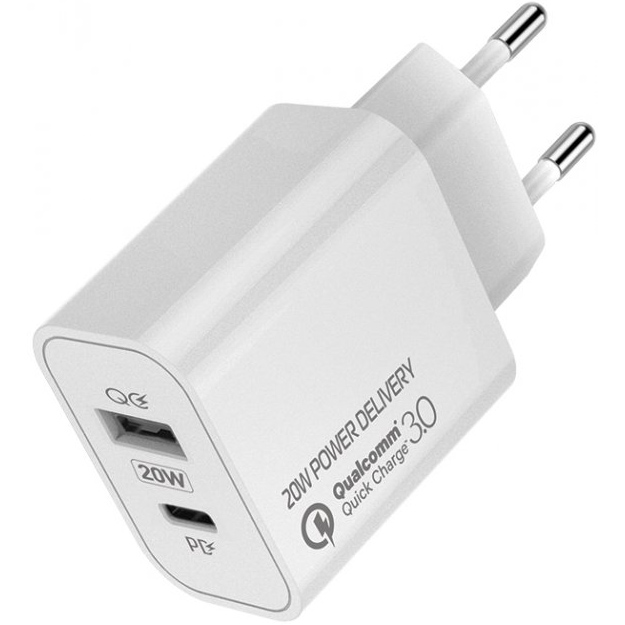 

Сетевое зарядное устройство СolorWay Type-C PD + USB QC3.0 20W V2 White (CW-CHS025QPD-WT), Type-C+USB (20W) V2 White (CW-CHS025QPD-WT)