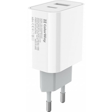 Сетевое зарядное устройство СolorWay Type-C PD + USB QC3.0 20W V2 White (CW-CHS025QPD-WT)