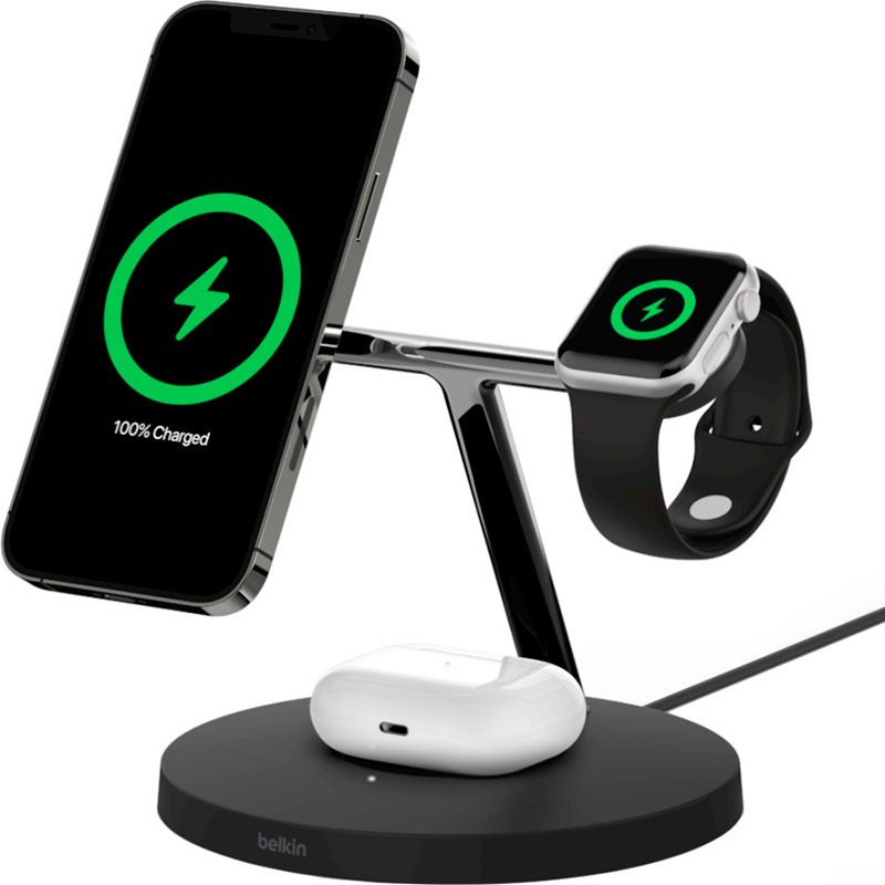 Внешний вид Беспроводное зарядное устройство BELKIN MagSafe 3 in 1 Wireless Charger Black (WIZ009VFBK)