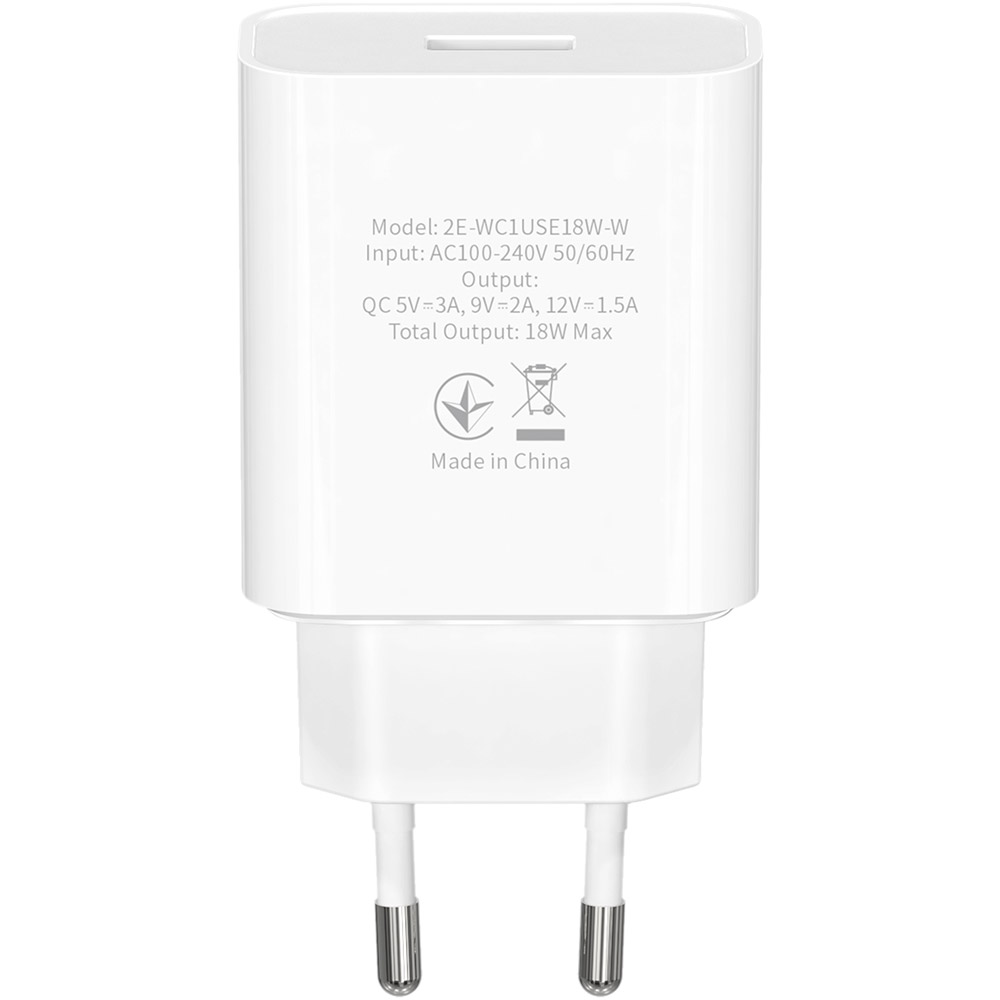 Мережевий зарядний пристрій 2E USB Wall Charger Max 18 W White (2E-WC1USB18W-W) Тип мережевий зарядний пристрій