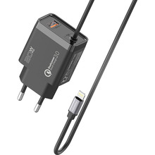 Сетевое зарядное устройство Promate iCharge-PDQC3 20Вт PD Lightning connector+USB QC3.0 Black (icharge-pdqc3.black)