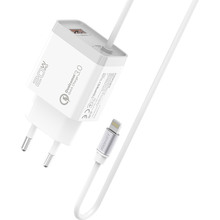 Сетевое зарядное устройство Promate iCharge-PDQC3 20Вт PD Lightning connector+USB QC3.0 White (icharge-pdqc3.white)