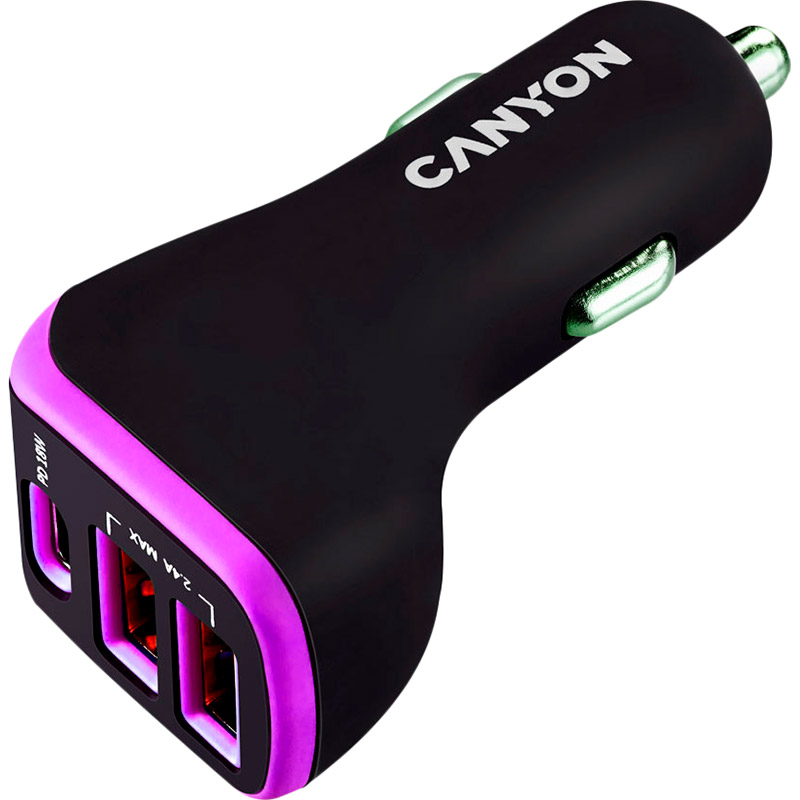 Автомобильное зарядное устройство Canyon 2.4 A Black Purple (CNE-CCA08PU)