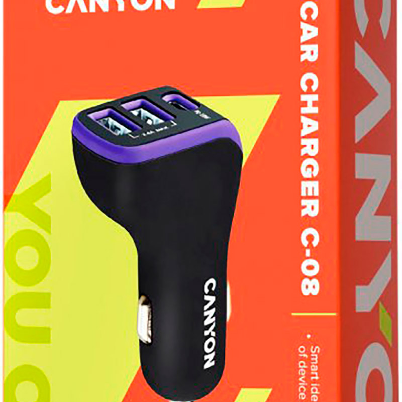 Автомобильное зарядное устройство Canyon 2.4 A Black Purple (CNE-CCA08PU) Тип автомобильное зарядное устройство