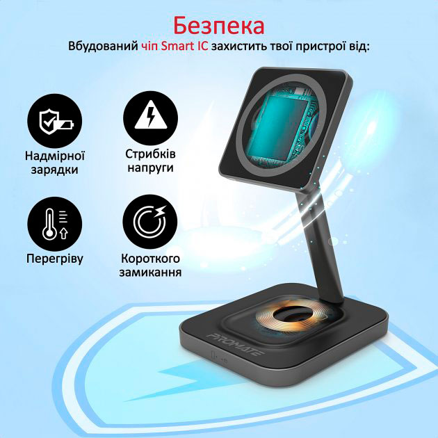 Бездротовий зарядний пристрій PROMATE Aurabase-15W Grey (aurabase-15w.grey) Кількість пристроїв, що одночасно заряджаються від мережевої зарядки 1