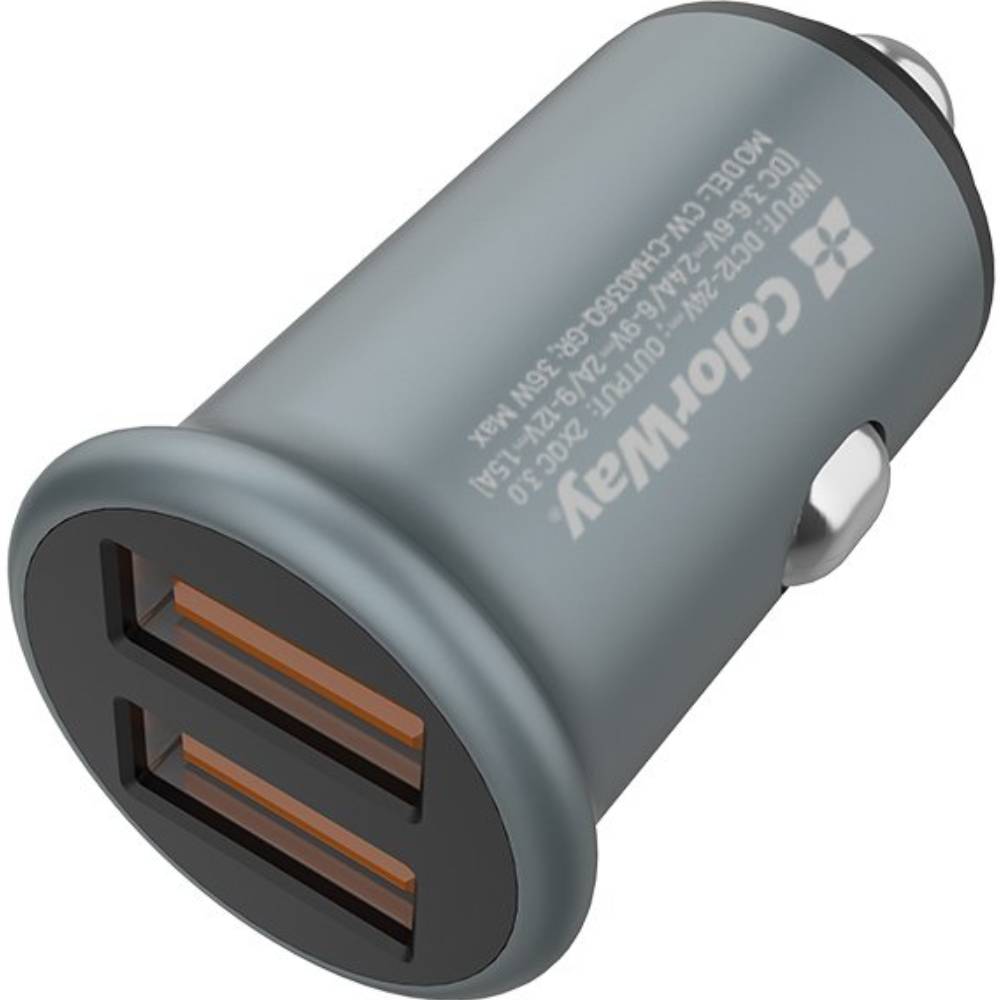 Автомобільний зарядний пристрій COLORWAY 2USB Quick Charge 3.0 36W Grey (CW-CHA036Q-GR) Кабель знімний