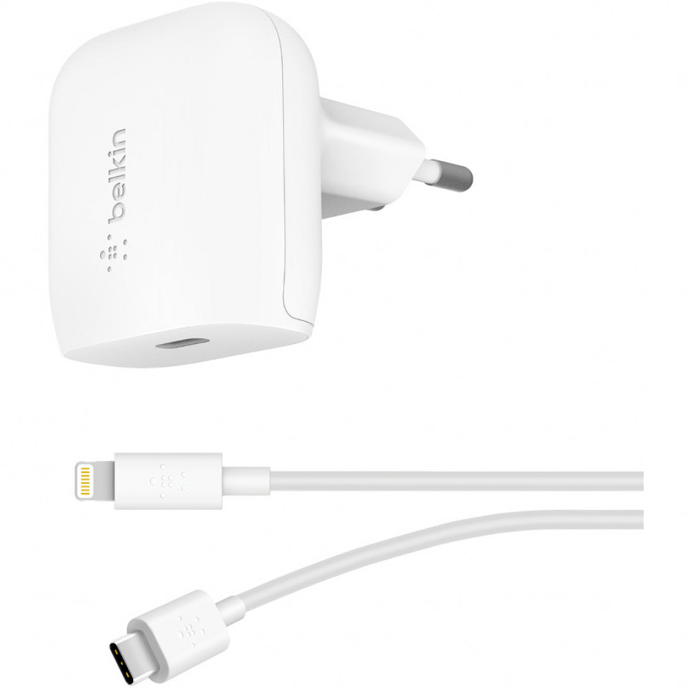 

Сетевое зарядное устройство BELKIN Home Charger 20W PD USB-C - Lightning 1.2 м White (WCA003VF04WH), Home Charger 20W PD, USB-C - Lightning 1.2m, white