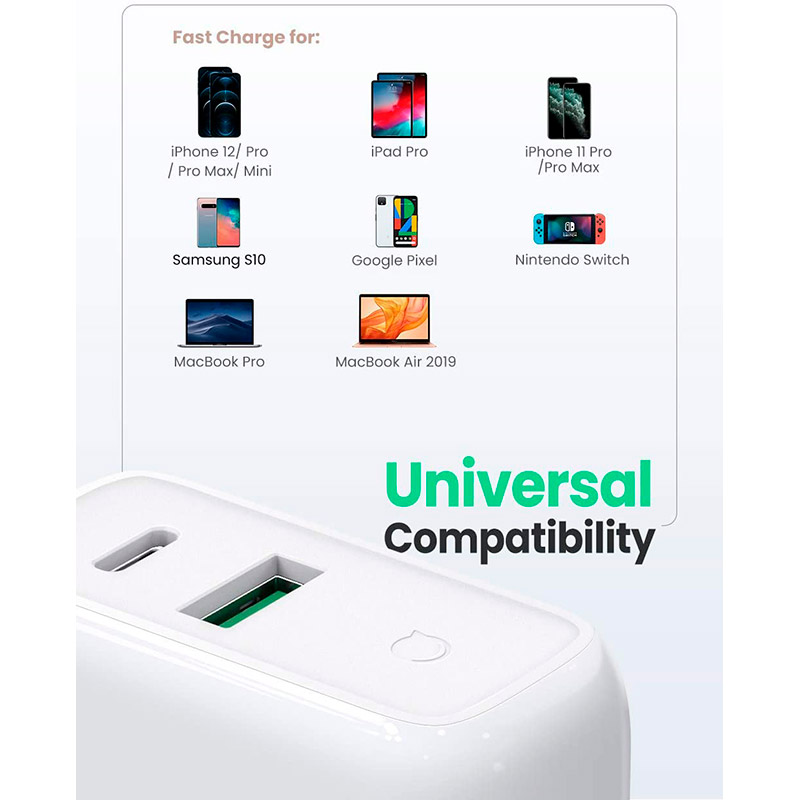 Сетевое зарядное устройство UGREEN CD170 36W USB/Type-C Charger White (UGR-60468) Поддержка быстрой зарядки True