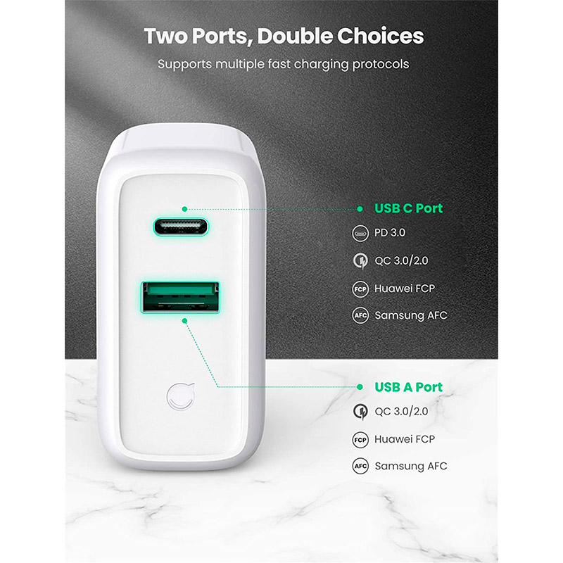 Сетевое зарядное устройство UGREEN CD170 36W USB/Type-C Charger White (UGR-60468) Количество одновременно заряжаемых устройств от сетевой зарядки 2