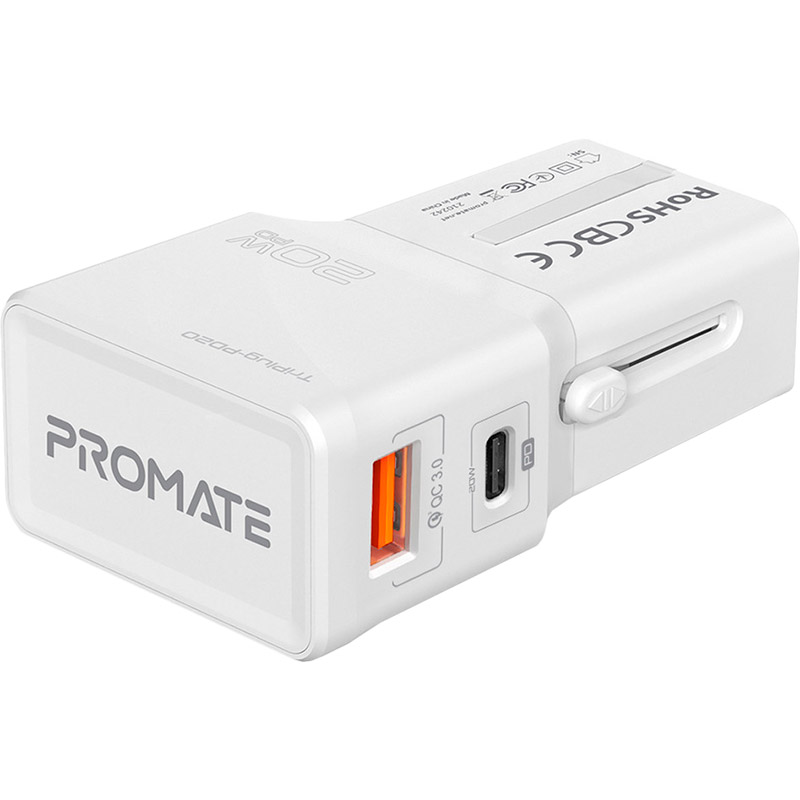 Сетевое зарядное устройство PROMATE TRIPLUG-PD20 White (triplug-pd20.white)