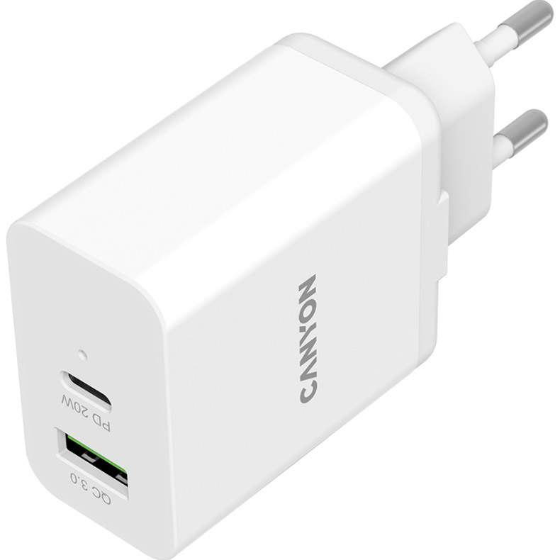 Сетевое зарядное устройство CANYON H-20W03 USB-C USB-A PD3.0 20W QC3.0 18W White (CNE-CHA20W03) Тип сетевое зарядное устройство