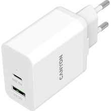 Сетевое зарядное устройство CANYON H-20W03 USB-C USB-A PD3.0 20W QC3.0 18W White (CNE-CHA20W03)