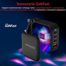 Сетевое зарядное устройство Promate GaNPort4-100PD 100 Вт 3 х USB-C + USB-A Black (ganport4-100pd.black)