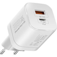 Сетевое зарядное устройство Promate PowerPort 33 Вт USB-C + USB-A White (powerport-33.white)