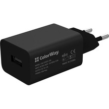 Сетевое зарядное устройство ColorWay 1USB Auto ID 2A (10W) Black + кабель Type-C (CW-CHS012CC-BK)