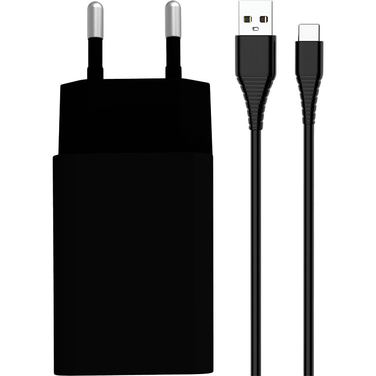 Сетевое зарядное устройство ColorWay 1USB Auto ID 2A (10W) Black + кабель Type-C (CW-CHS012CC-BK)