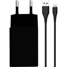 Мережевий зарядний пристрій ColorWay 1USB Quick Charge 3.0 (18W) Black + кабель Lightning (CW-CHS013QCL-BK)