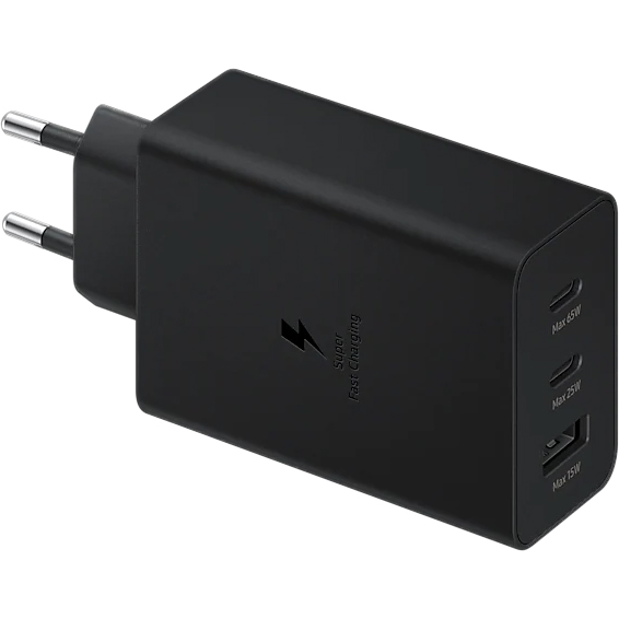 Мережевий зарядний пристрій SAMSUNG Trio 65W (2 Type-C+USB) Black (EP-T6530NBEGRU)