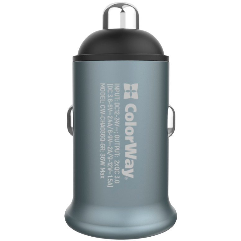 Зарядний пристрій COLORWAY 2USB 3.0A(36W) + Бездротовий зарядний пристрій AutoSense Wireless Charger (CW-CHAW036Q-BK/CHA036Q) Кількість пристроїв, що одночасно заряджаються від автомобільної зарядки 2