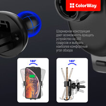 Автомобільний зарядний пристрій COLORWAY 2USB 3.0A(36W) + Тримач Metallic Gravity Holder Black (CW-CHG01-BK/CW-CHA036Q)