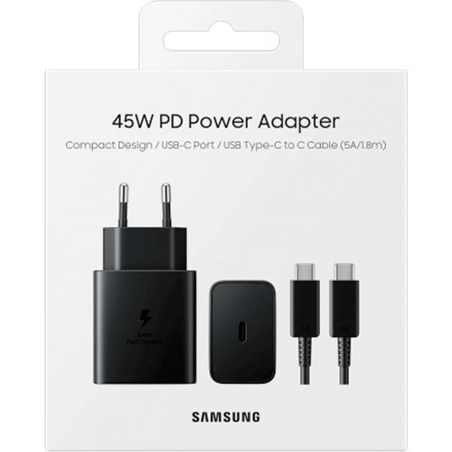Сетевое зарядное устройство SAMSUNG 45W Compact Power Adapter C to C Cable Black (T4510XBEGRU/Black) Выходной разъем USB Type-C