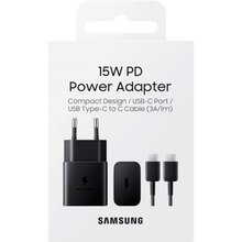 Мережевий зарядний пристрій SAMSUNG 15W Power Adapter Type-C+Cable Black (EP-T1510XBEGRU)