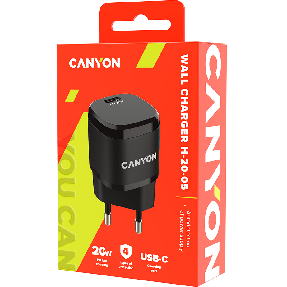 Зарядний пристрій CANYON H-20-05 Black (CNE-CHA20B05) Вихідний роз'єм USB Type-C