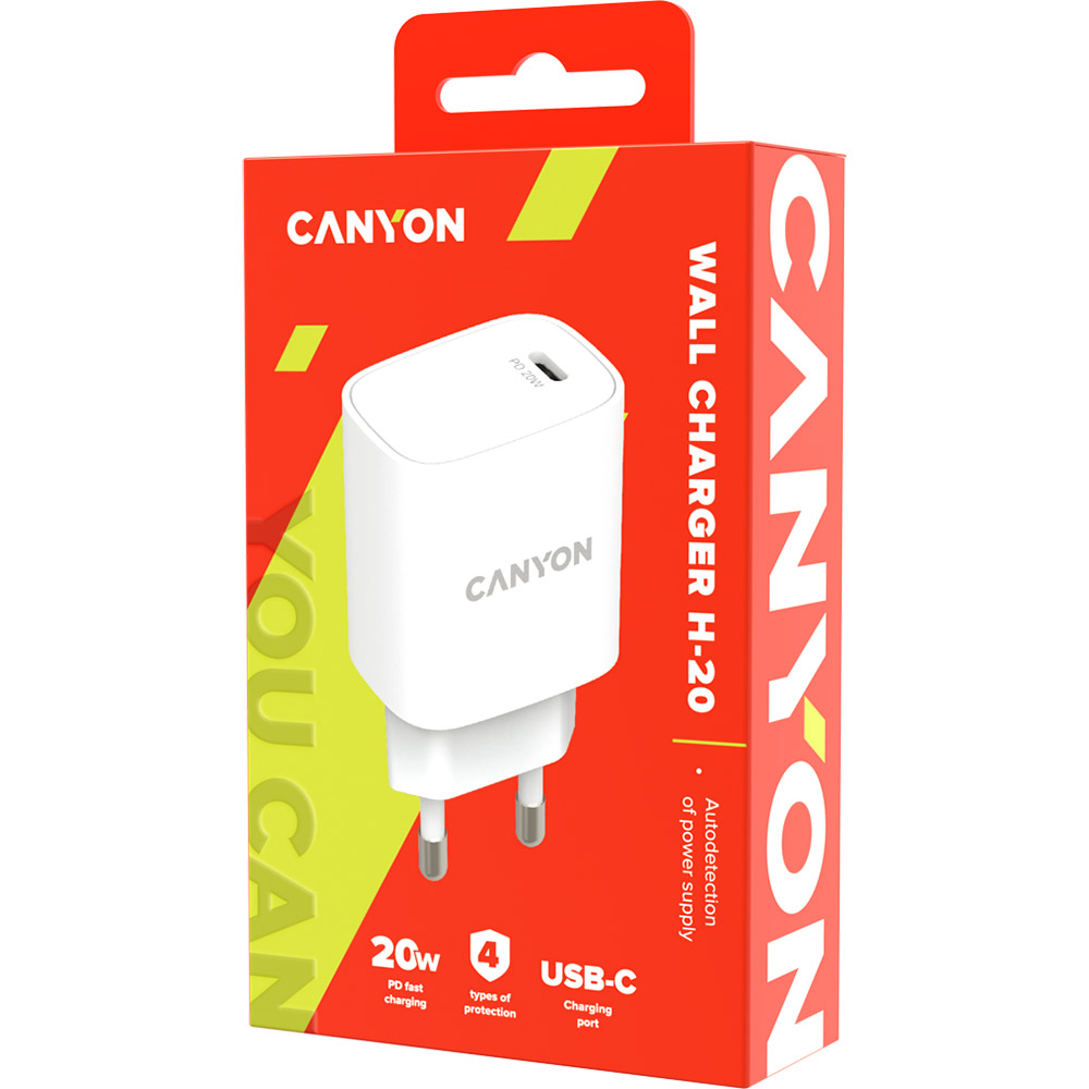 Зарядний пристрій CANYON H20-02 White (CNE-CHA20W02) Кабель відсутній