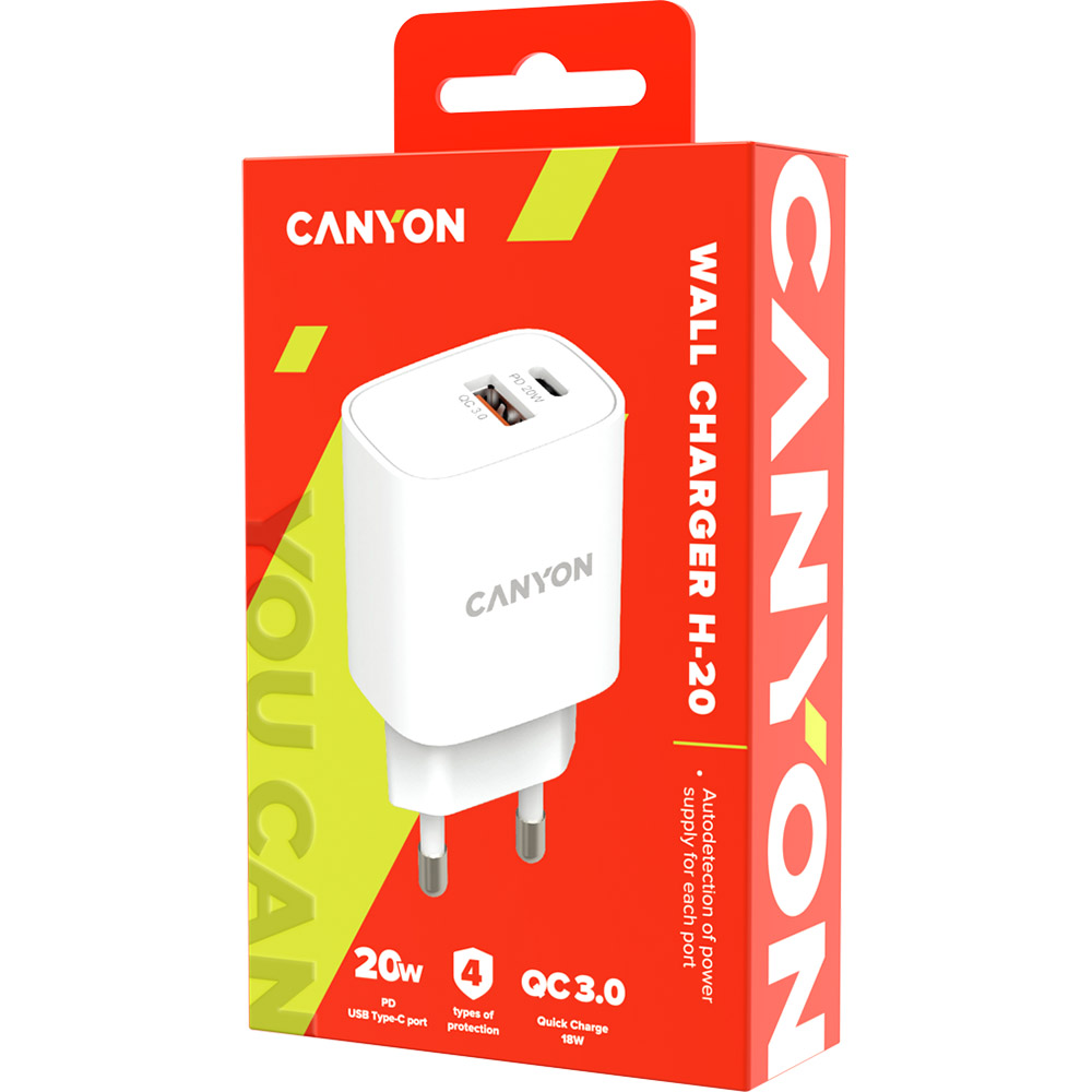 Сетевое зарядное устройство CANYON H-20-04 White (CNE-CHA20W04) Кабель отсутствует