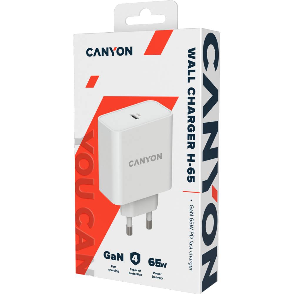 Мережевий зарядний пристрій CANYON CND-CHA65W01 65W White Вихідний роз'єм USB