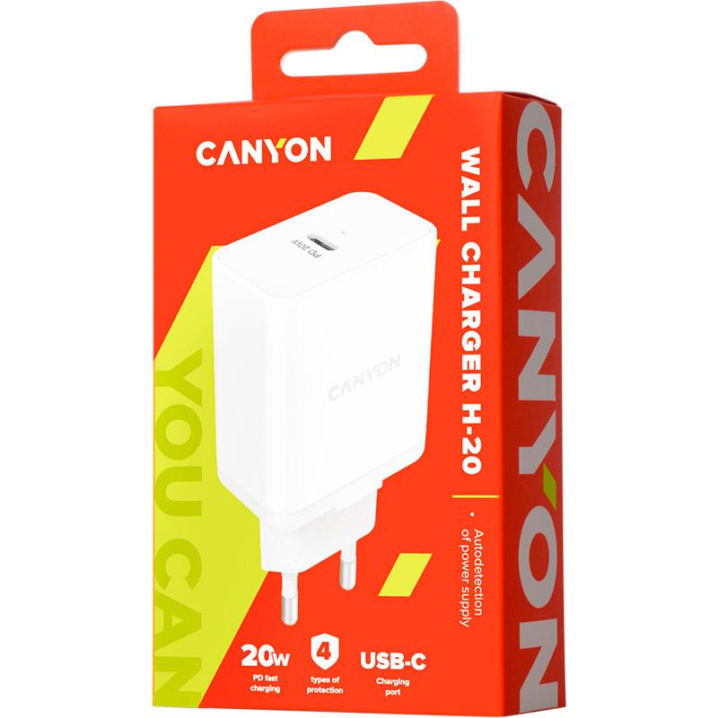 Зарядний пристрій CANYON USB Type-C PD20W White (CNE-CHA20W) Вихідний роз'єм USB Type-C