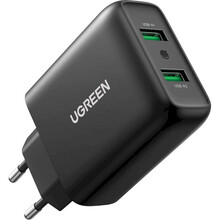 Мережевий зарядний пристрій UGREEN CD161 36W 2xUSB QC 3.0 Charger Black (UGR-10216)