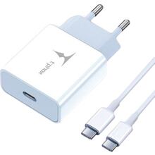 Сетевое зарядное устройство T-phox PD 18W Charger+Type-C-C 60W cable 1 м White (T-P01(W)+Type-C)