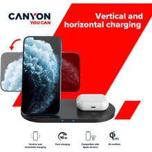 Беспроводное зарядное устройство CANYON WS-202 2в1 10W+5W QI Black (CNS-WCS202B)