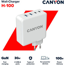 Сетевое зарядное устройство CANYON H-100 100W White (CND-CHA100W01)