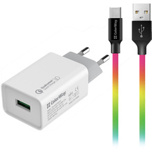 Сетевое зарядное устройство COLORWAY Quick Charge 3.0 WT + Кабель USB Type-C 2.4А 1м (CW-CHS013Q/CW-CBUC018-MC)