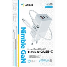 Сетевое зарядное устройство GELIUS Nimble GaN 65W GP-HC051 White (90473)