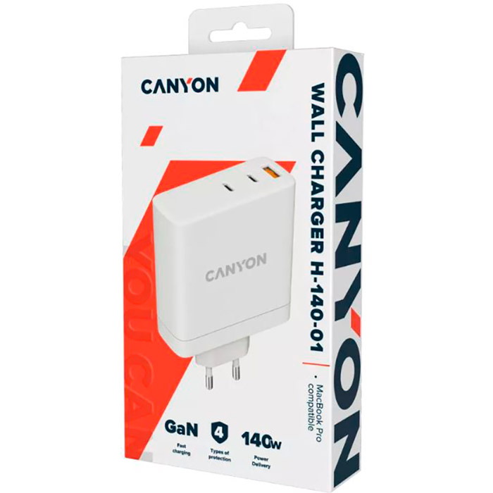 Сетевое зарядное устройство CANYON H-140-01 GaN PD 140W QC 3.0 30W White (CND-CHA140W01) Выходной разъем USB 