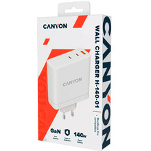 Сетевое зарядное устройство CANYON H-140-01 GaN PD 140W QC 3.0 30W White (CND-CHA140W01)